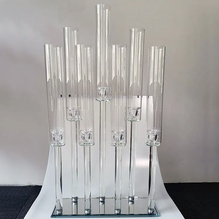 New Hot Clear 7 Arms Tall Cheap Crystal Candelabra Wedding Table