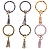Wristlet Keychain Bracelet Leather Tassel Bangle Key Chain Women Big O Key Ring Leather Wristlet keychain