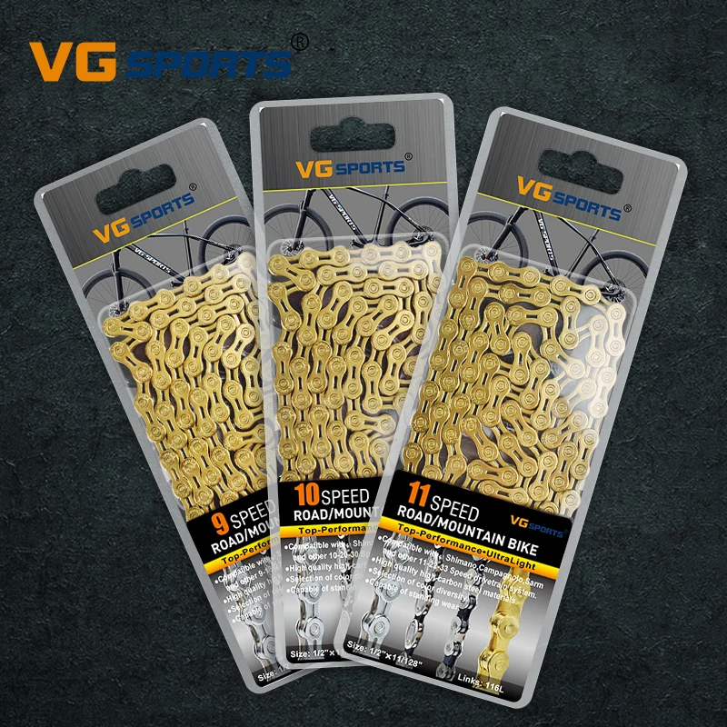

VG Sports 9 10 11 12 Speed Half/Full Hollow Bicycle Chains for MTB Mountain Road Bike, Titanium gold
