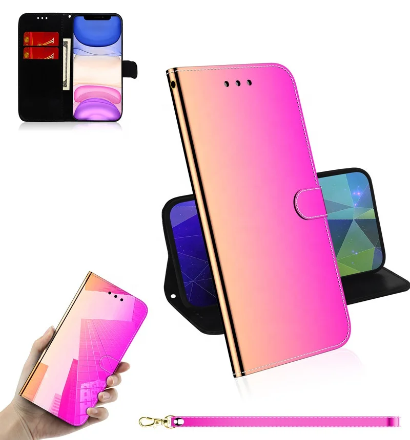 

Luxury Mirror Plating PU Leather Mobile Phone Case for iPhone 6 7 8 Xr Xs Xs Max Wallet Electroplating Back Cover for iPhone 11, Black, silver, rose, purple, blue, sky blue