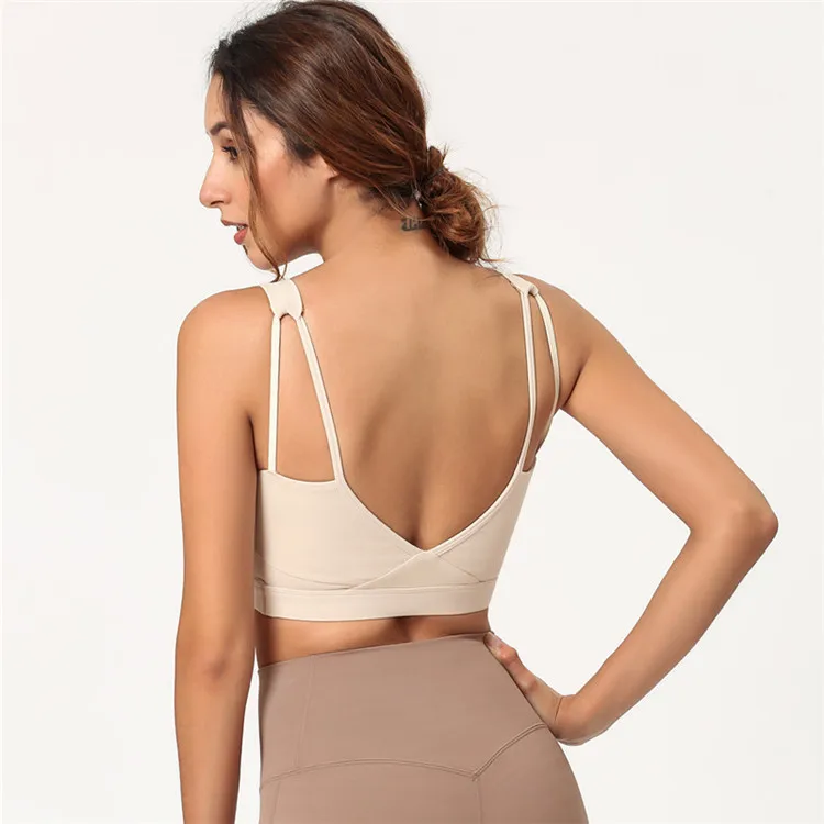 

High Impact Push Up Bra Women Yoga Gym Top Sports Bra, Beige/gray blue/brown