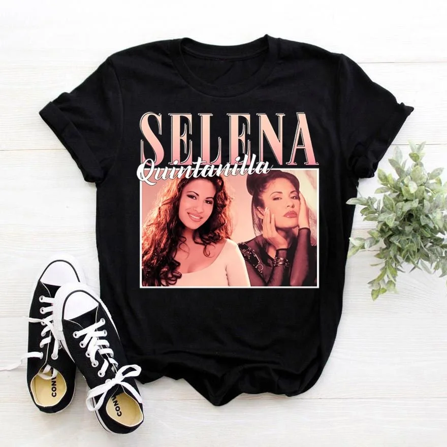 

Wholesale Harajuku Women T-shirt Selena Quintanilla Singer Custom Printing Summer Crew Neck Loose Women Tshirt, Black white gray dark blue red