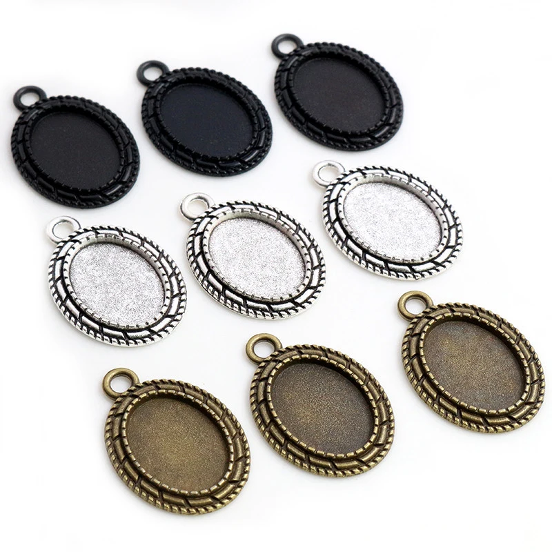 

13x18mm Inner Size Antique Silver Plated Black Bronze Simple Cameo Cabochon Base Setting Charms Pendant Necklace Findings