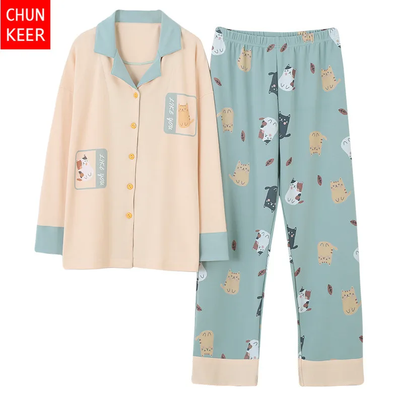 Pajama female autumn winter cardigan long sleeve trousers cartoon print lady home suit manufacturers wholesale