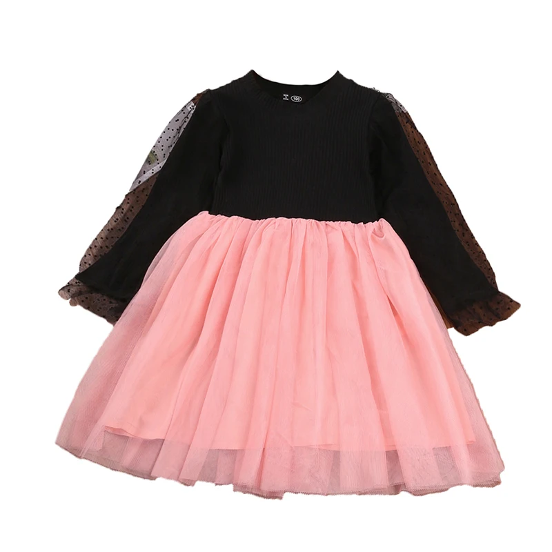 

2022 New Girl's Long Sleeves Bubble Princess Dress with Mesh Skirt