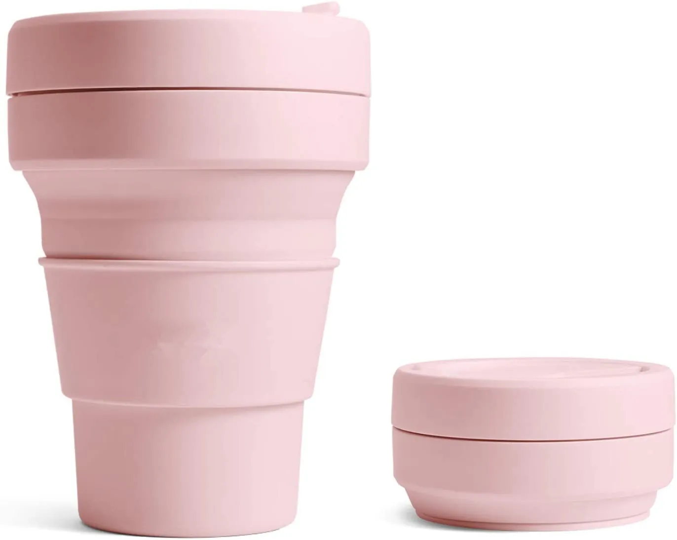 

Coffee Cup Pocket Size Collapsible Silicone Travel Cup Carnation Pink 12oz / 355ml Straw Included, Customized color