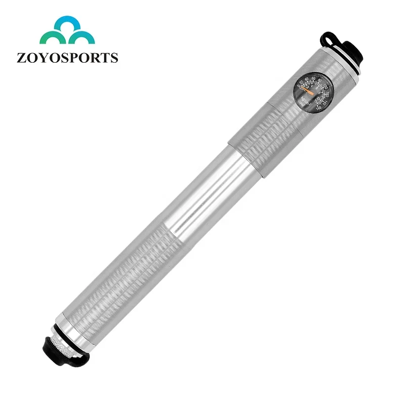 

ZOYOSPORTS Aluminum Alloy Bike Mini Cycling Pump With Pressure Gauge Tire Ball Inflator Bicycle Hand Cycle Air Pump, Gray (or customized )