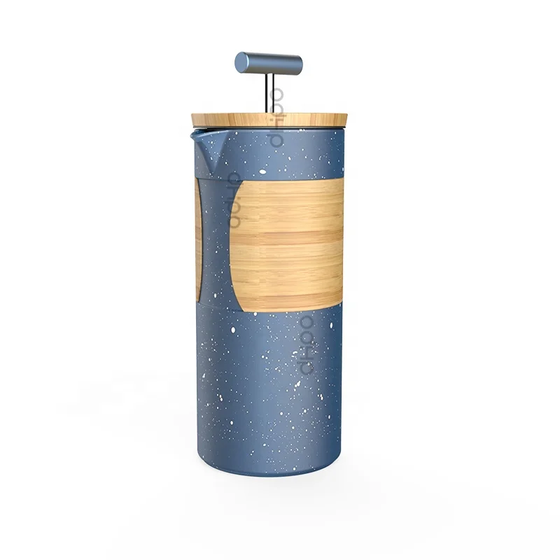 

DHPO ceramic insulated portable french press with wooden sleeve, Pantone color( customized)