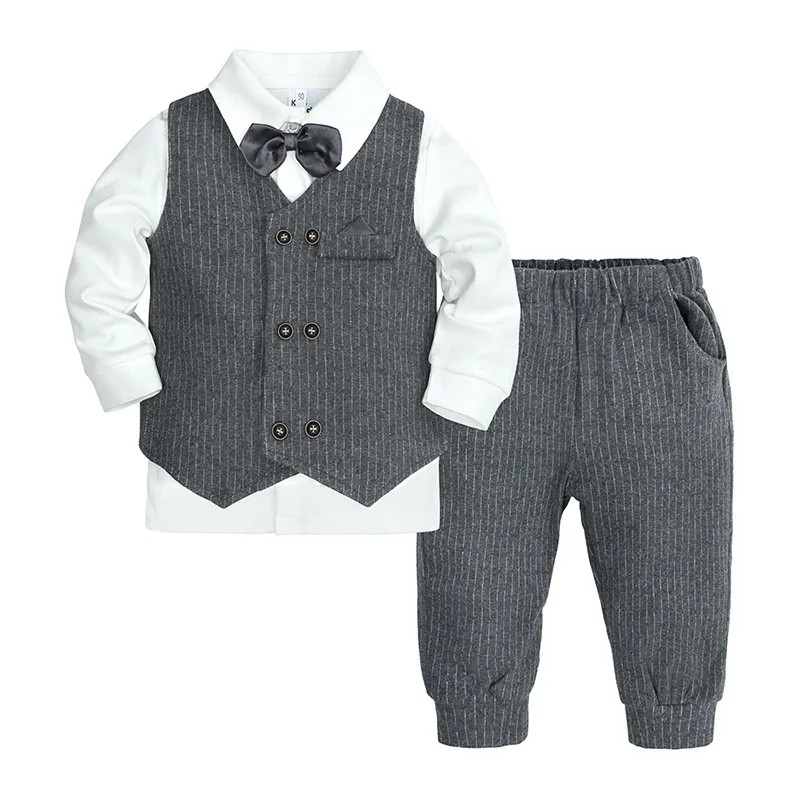 

0-4years Toddler Boy Newborn Clothes Set Cotton Long Sleeve Shirts Vest Pant Gentleman Child Kids Outfits Set 3pcs Infant Set