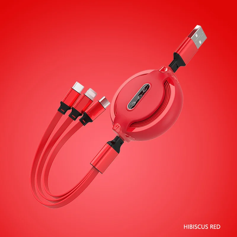 

Best Sell Micro USB 3 In 1 Data Charging for Travel Micro Retractable Usb Telescopic Data Cable for Type C, Pink\yellow\green\red\purple
