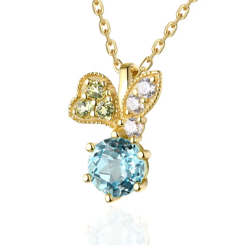 

Trendy topaz necklace S925 silver gemstone pendant for girls, Picture