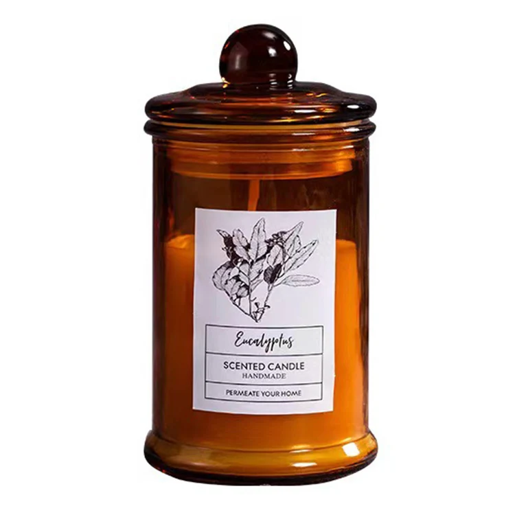 Wholesale Custom Private Label Home Fragrance Amber China Wholesale Empty Glass Jar Candles Scented Candle With Lid