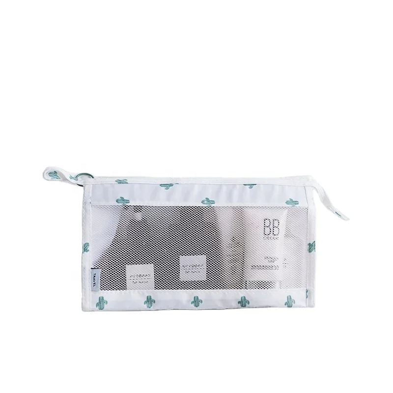 

Promotional Travel Toiletry Mesh Pouch Nylon Cosmetic Customized Bag Packing Zipper Mesh Neceser Pouch, White