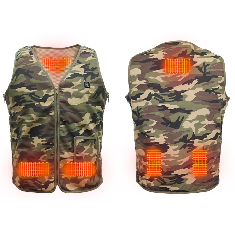 

High quality popular polyester camouflage electric USB customized heat battery heated pad vest power bank supply