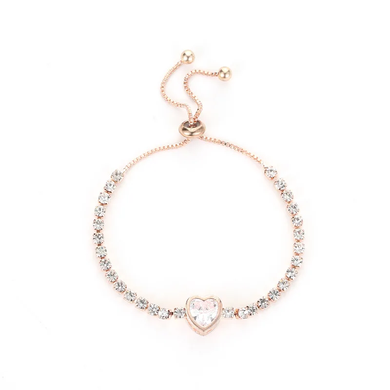 

Korean-style Love Heart Zircon Hipster Simple Diamond Set Women's Bracelet Adjustable Bangles, Multicolor