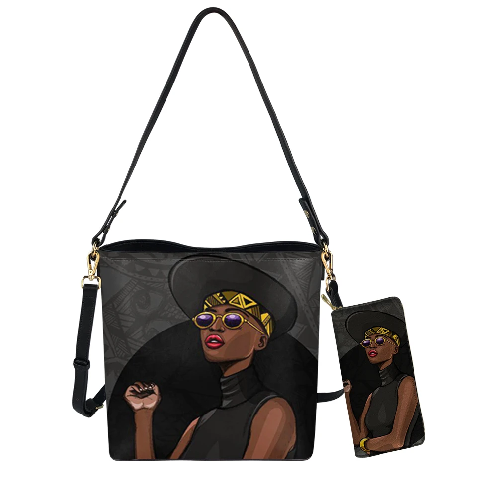 

Mommy And Me Black African Girls Pattern Hadbags Bag Women Spring Purses Small Handbags For Women 2020 Bucket Bag Leather, Customized color