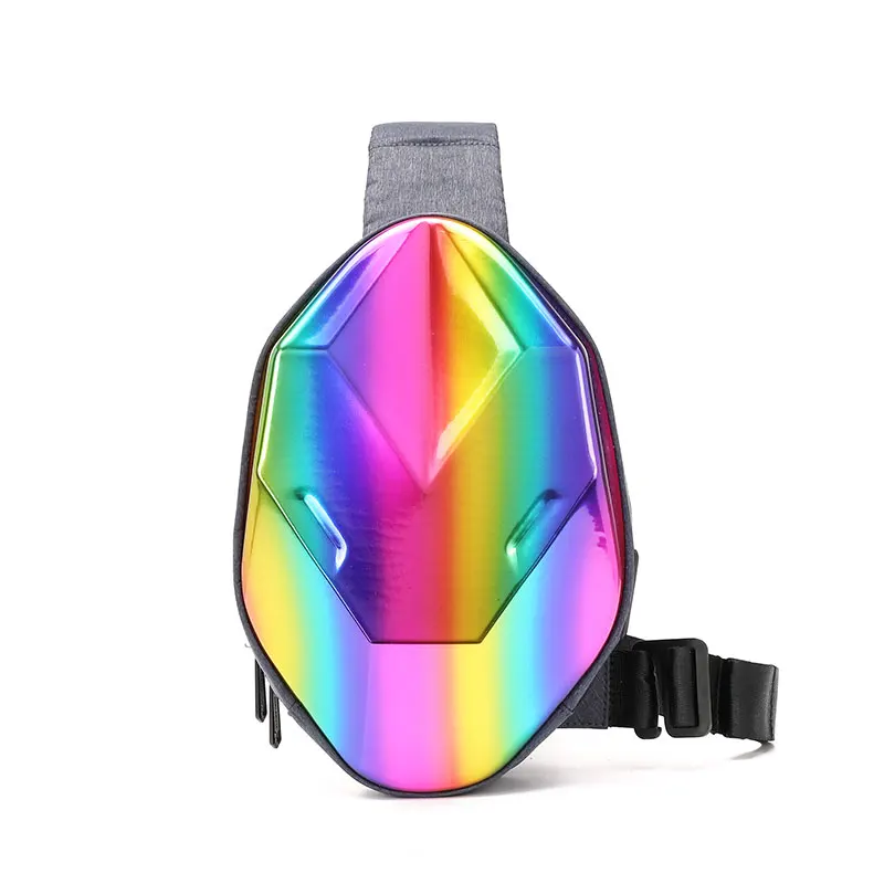 

Multi-function Fashion Polyhedron Mens Shoulder Sling Bag Outdoor Crossbody Luxury Shine Chain Small PVC Bag, Black, blue, gray