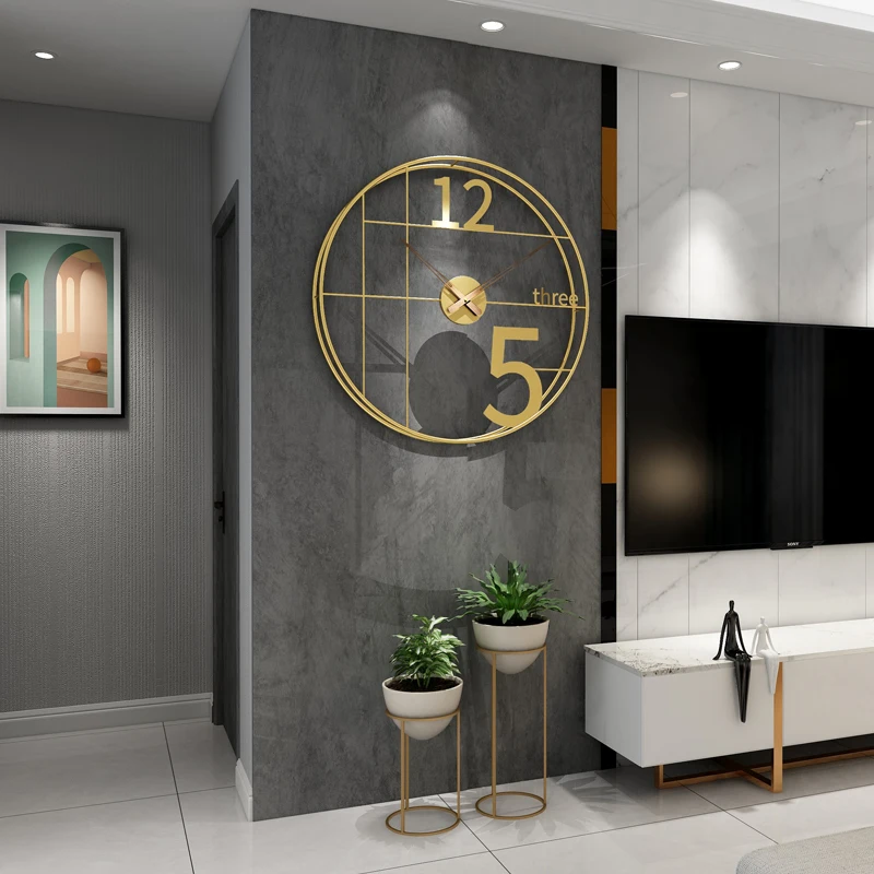 

JJT Spanish style minimalist handmade large gold and black wall clock 3D modern fashion retro wall clock for home decor, Gold/black