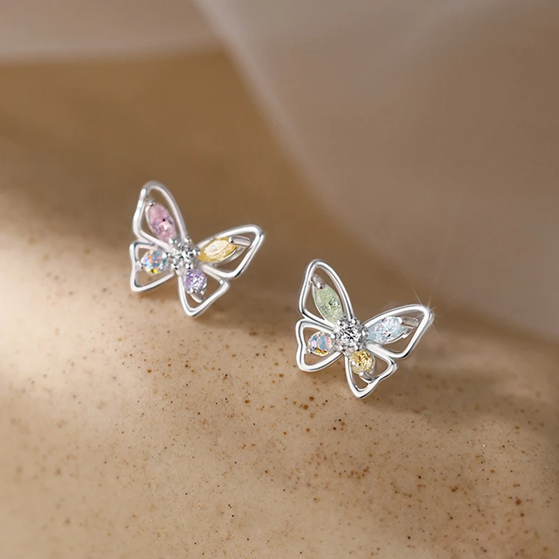 

Butterfly Phantom Cute Mini Pink and Cubic Zirconia Stud Earrings Silver