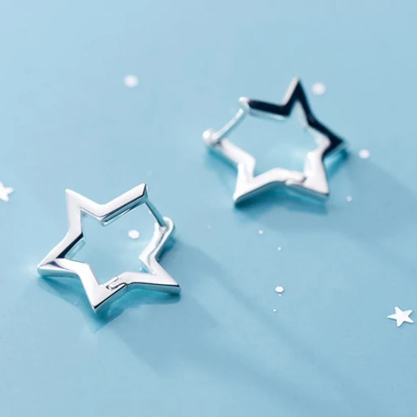 

VIVILADY jewellery 925 sterling silver irrgular star women party hoop earrings