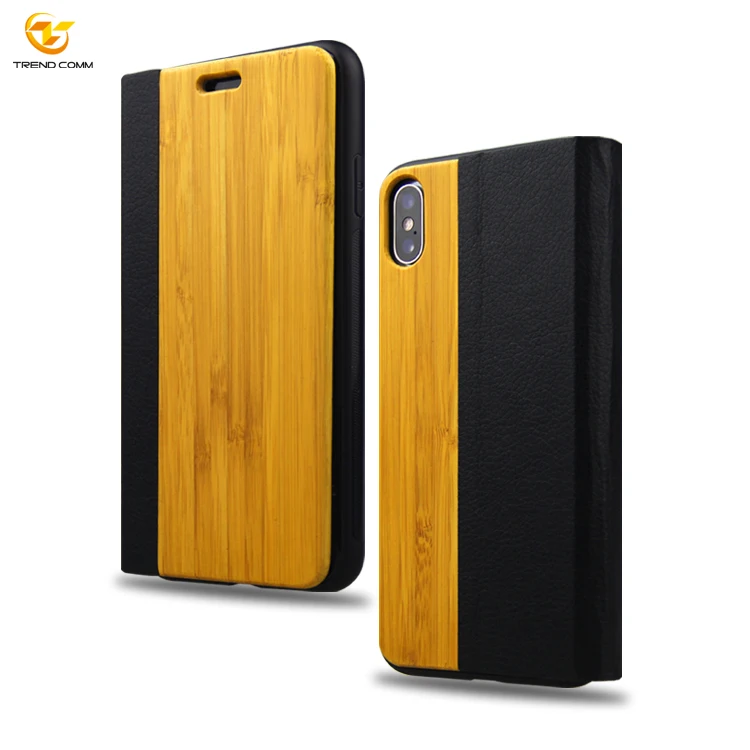 

2021wallet flip wood leather case for iphone Xs Max, Brown