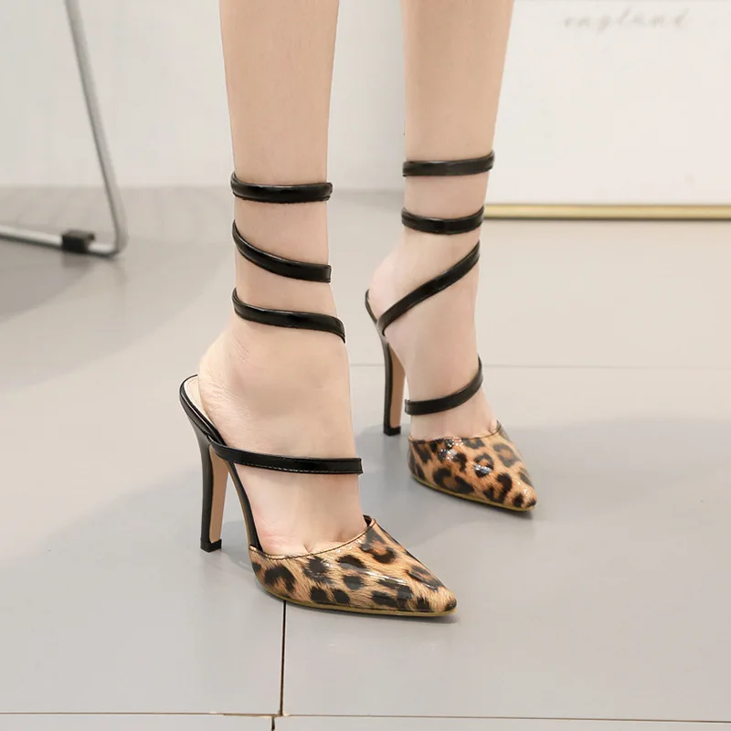 

Free Shipping New mode Leopard Bandage Stiletto Court Shoes clear perspex heel sandals womens shoes online shopping, Requirement