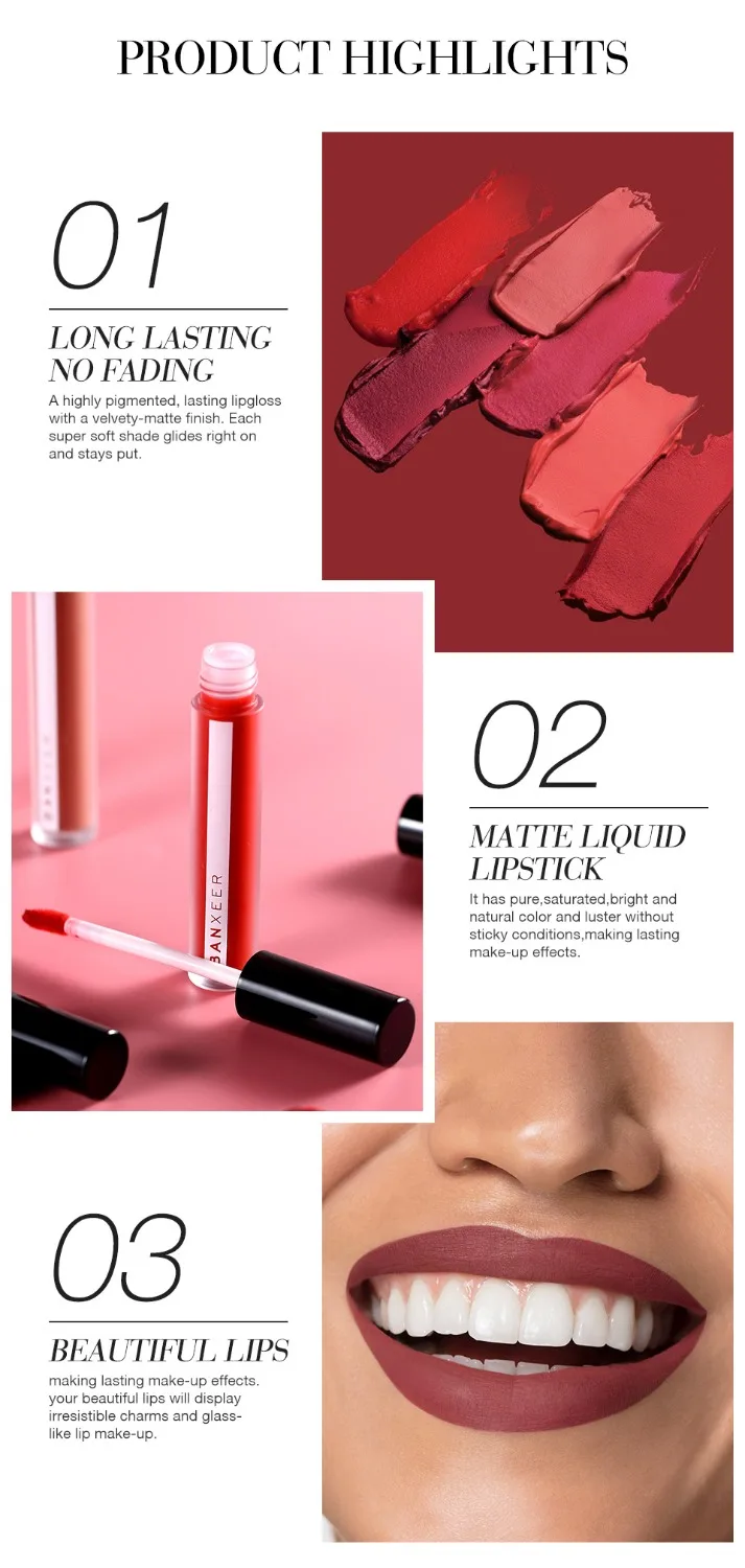 Banxeer Lipgloss Matte 8 Colors Lip Gloss Velvety Lipstick Liquid Matte Waterproof Lip Tint Full Rich Sexy Lip Makeup Cosmetic Buy Banxeer Lipgloss Banxeer Matte Lipstick Banxeer Waterproof Lip Tint Product On Alibaba Com