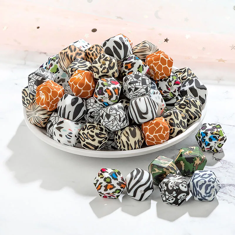 

Food Grade Silicone Beads Eco-friendly Sensory Baby Water Transfer Silicone Hexagonal Beads for Necklace Jewelry, As picture