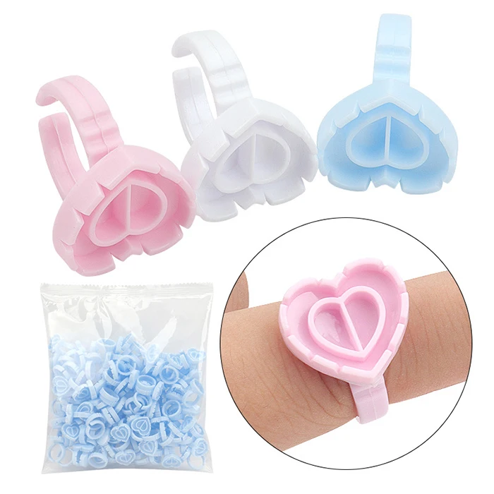 

Disposable Pink Blue Plastic Glue Ring Cups Glue Holder Tools Eyelash Extension Glue Rings