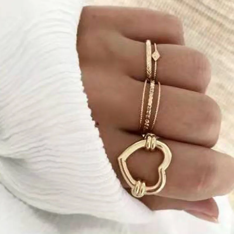 PVD Gold Plated Stainless Steel Heart Rings for Women Tarnish-Free Bezel Setting Jewelry Women's Gift