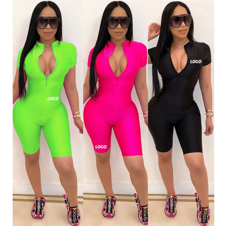 

Free Shipping Summer colorful Summer Women One Piece Jumpsuit Bodycon Skinny Short Romper, Customized color
