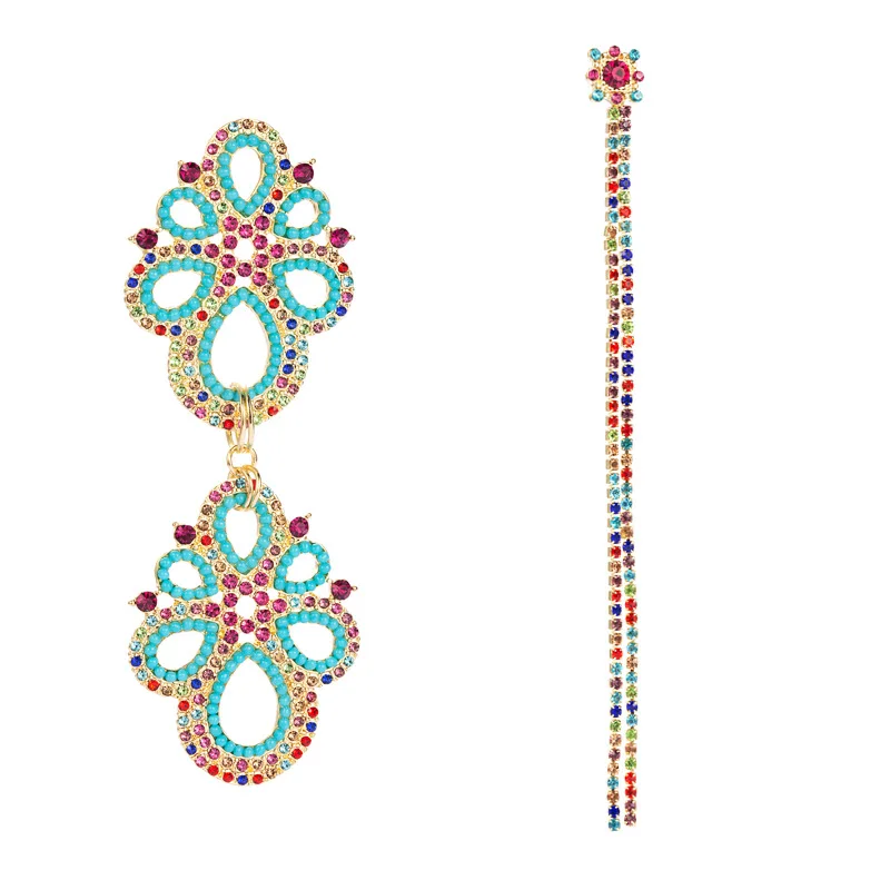 

2021 Sailing Jewelry Asymmetric Colorful Tassel Earrings Bohemia Long Tassel Crystal Earrings Rhinestone Long Tassel Earrings