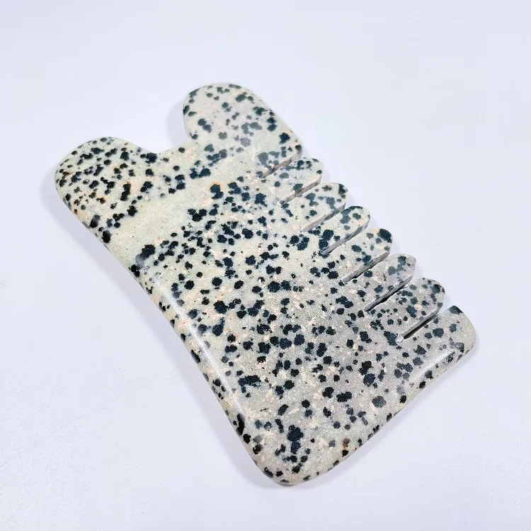 

Wholesale eco-friendly hair jade comb massage comb dalmatian jasper gua sha stone comb