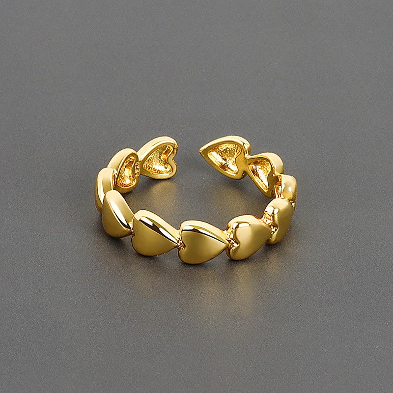 

Hot Sale Romantic Heart Shape Opening Resizable Ring Gold Plated Shell Love Open Adjustable Ring
