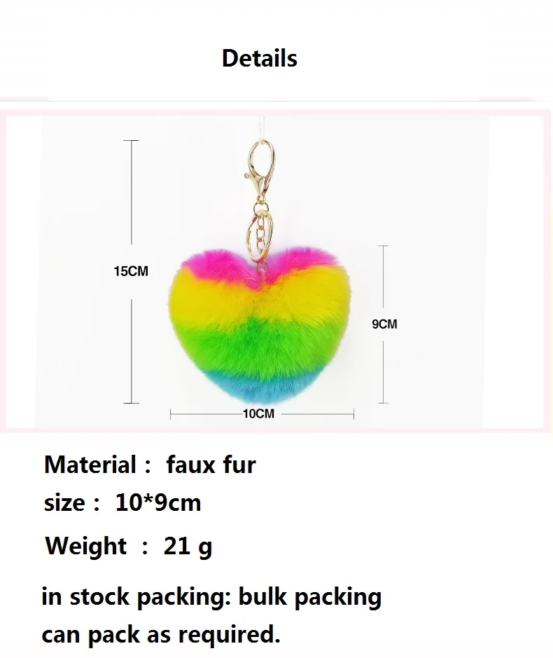 
2020 high quality creative fashion faux rex colorful heart shape fur poms pendant woman bag accessories for girlfriend 