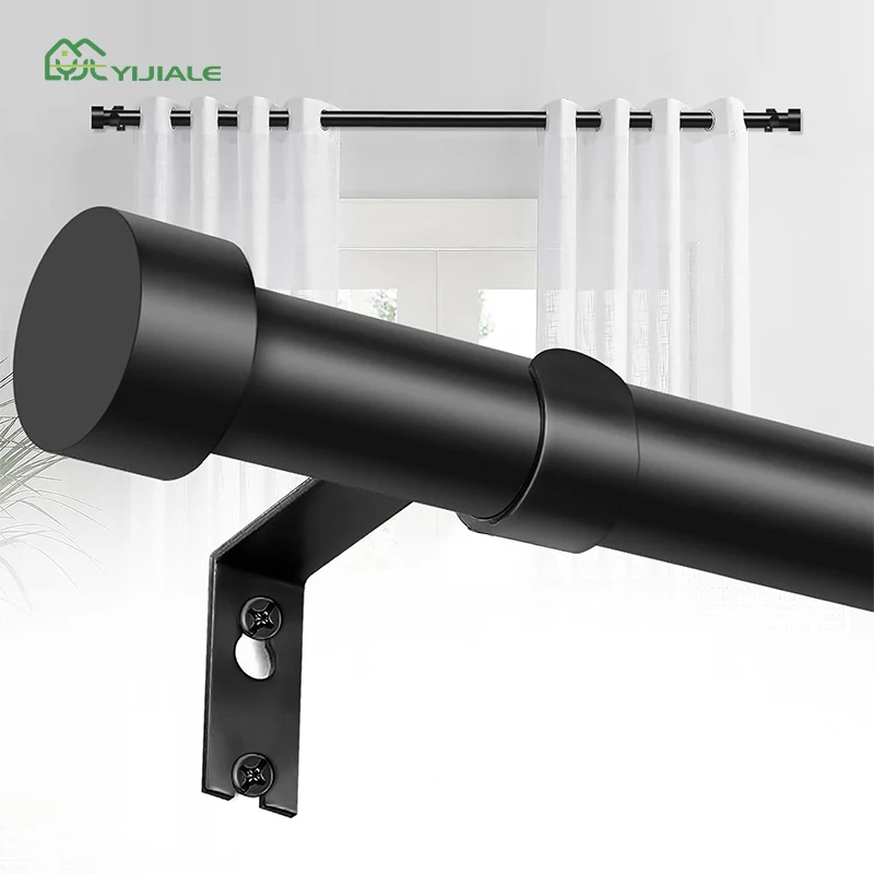 YIJIALE Home Hot Sales Fashions 48-84 Inch 1" Black Window Drapery Contemporary Cap Finial Single Curtain Rod