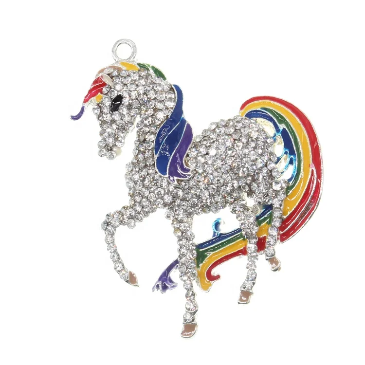 

Custom Rhinestone Horse Pendant Necklace Crystal Rainbow Tail Pendant Charms Animal Shape Pendant, Picture