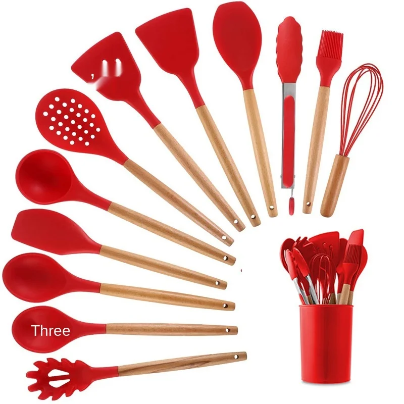 

Silicone Cooking Kitchen 11pcs Wooden Utensils Silicon Kitchen Utensils Cooking
