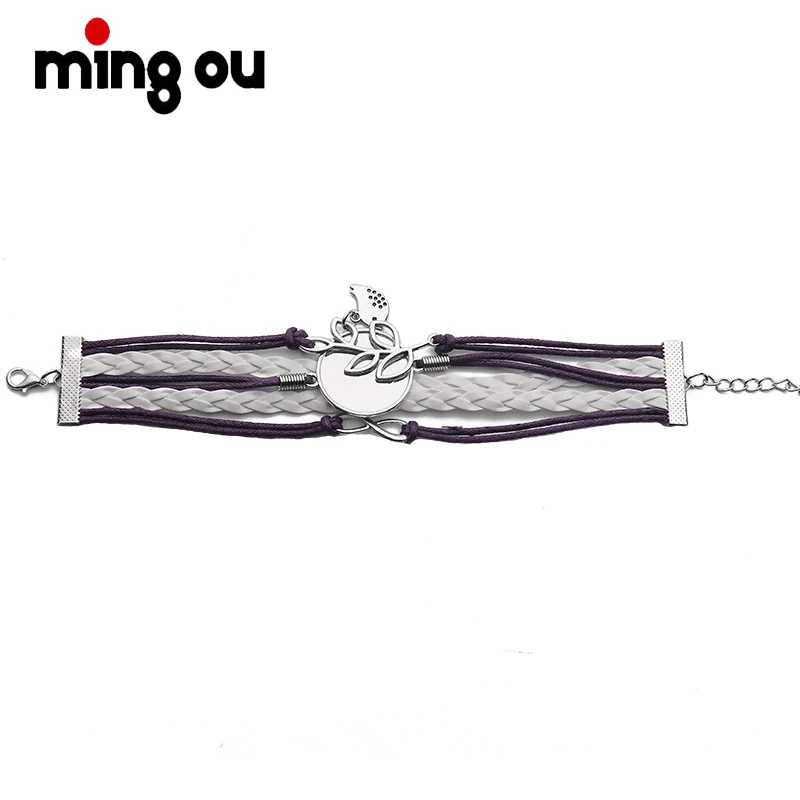 

PU leather Rope Sublimation Branch Bird Multi Layer Braided Bracelet DIY Blanks