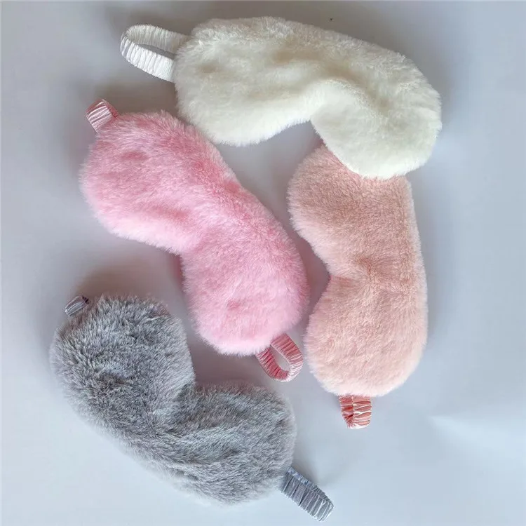

Custom Rabbit Fur Long Plush Sleep Eye Mask for Travel, Plain color