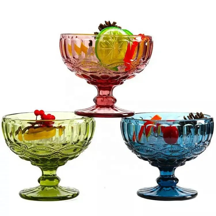 

Colorful embossed salad bowl ice cream cup glass