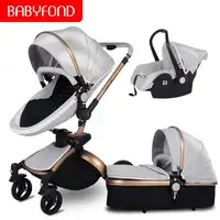 

Baby Carriage Luxury Two-way Leather Shock Absorption Portable Folding Pram 3 in 1 Baby Stroller