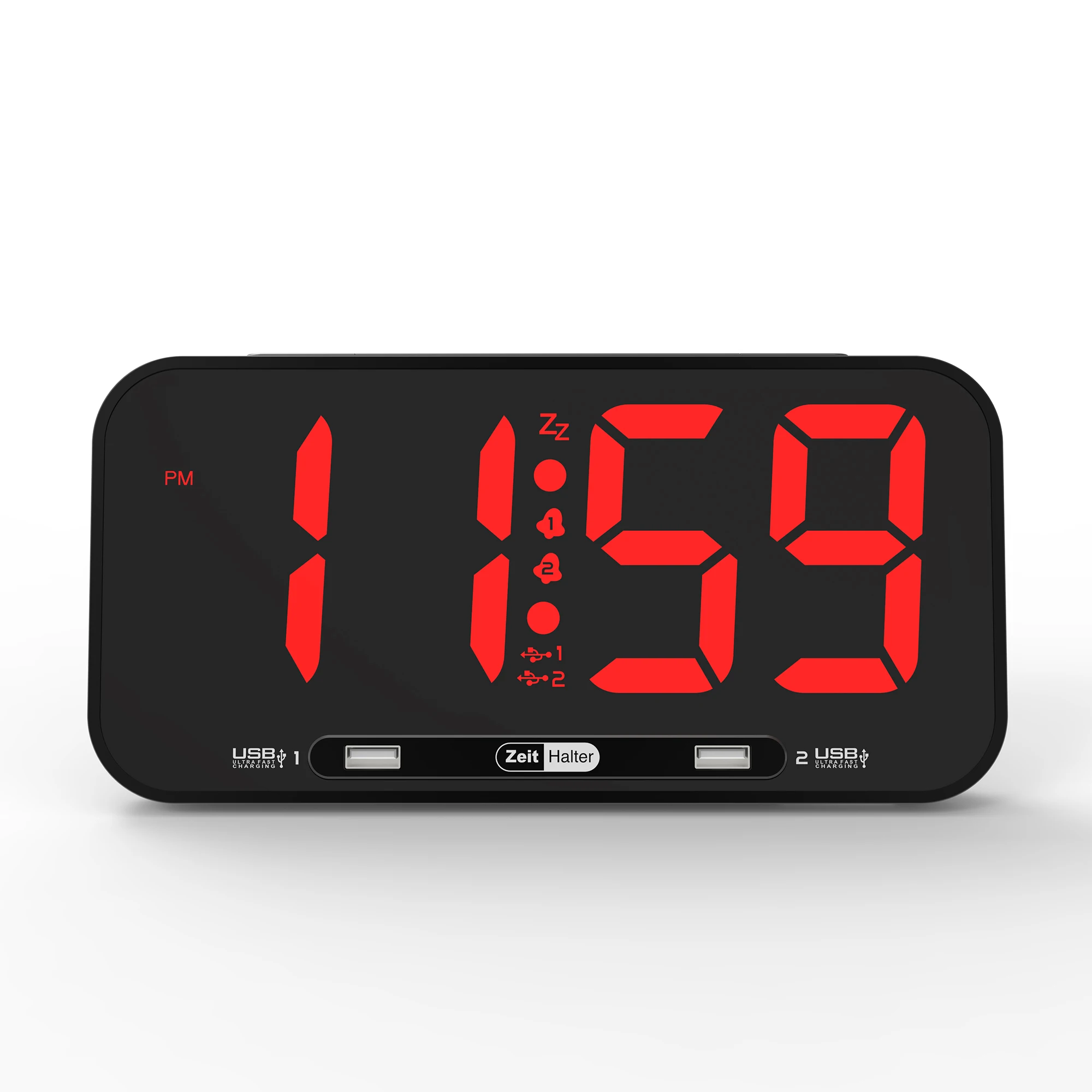 

Amazon sell LED Display 2USB Port 2Alarm Read large family clocks bedroom big display 12 hours format alarm clock, White/blue/red/green/yellow