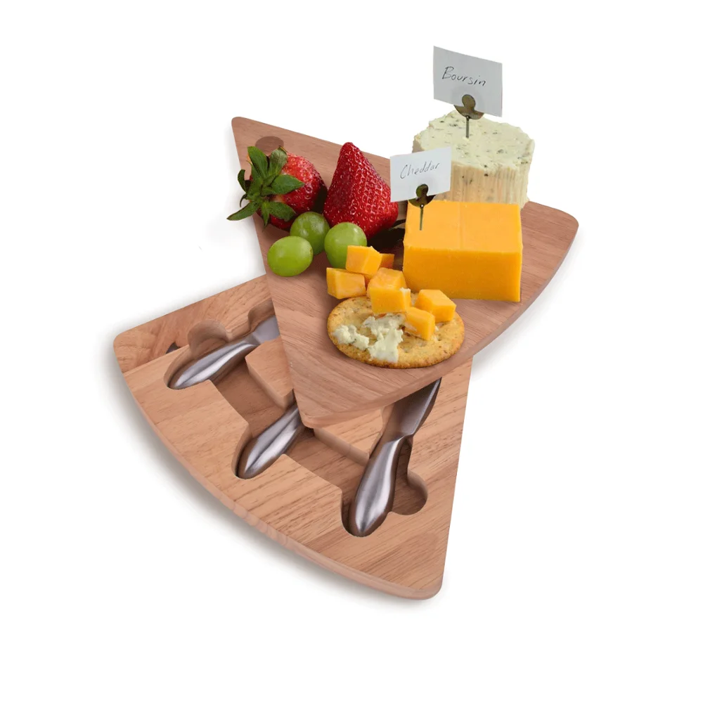 
Cheese Board 100% Natural Rubber wood With 3 Piece Cutlery Set Cheese Platter Hidden Cutlery Drawer 