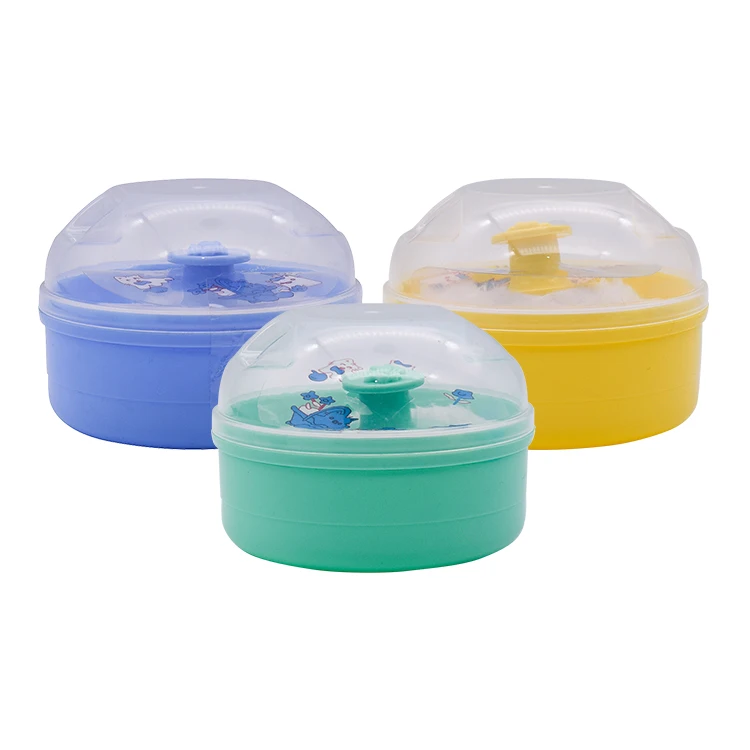 

Portable Soft PP Powder Case Baby Care Face Body Villus Powder Puff Box With Container, Pink/blue
