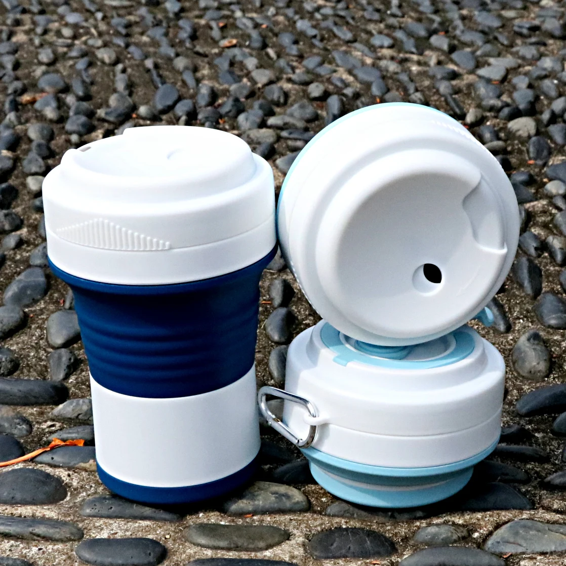 

BSCI factory wholesale 2020 new eco-friendly large Not Inverte BPA free folding/foldable collapsible travel silicone coffee cup