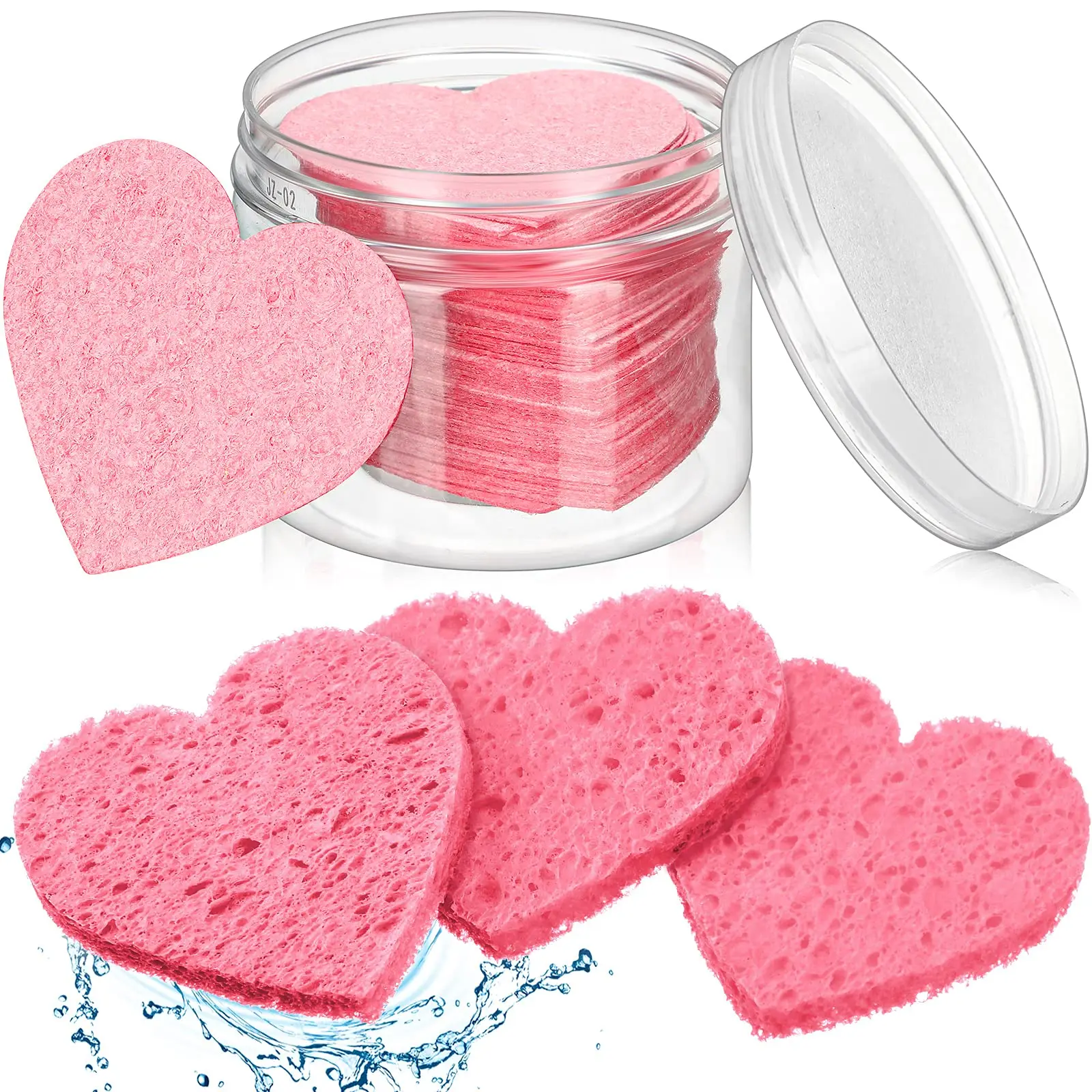 

60 Pieces Heart Shape Facial Sponges Compressed Face Sponge Natural Sponge Pads For Washing Face Cleansing Makeup Puff