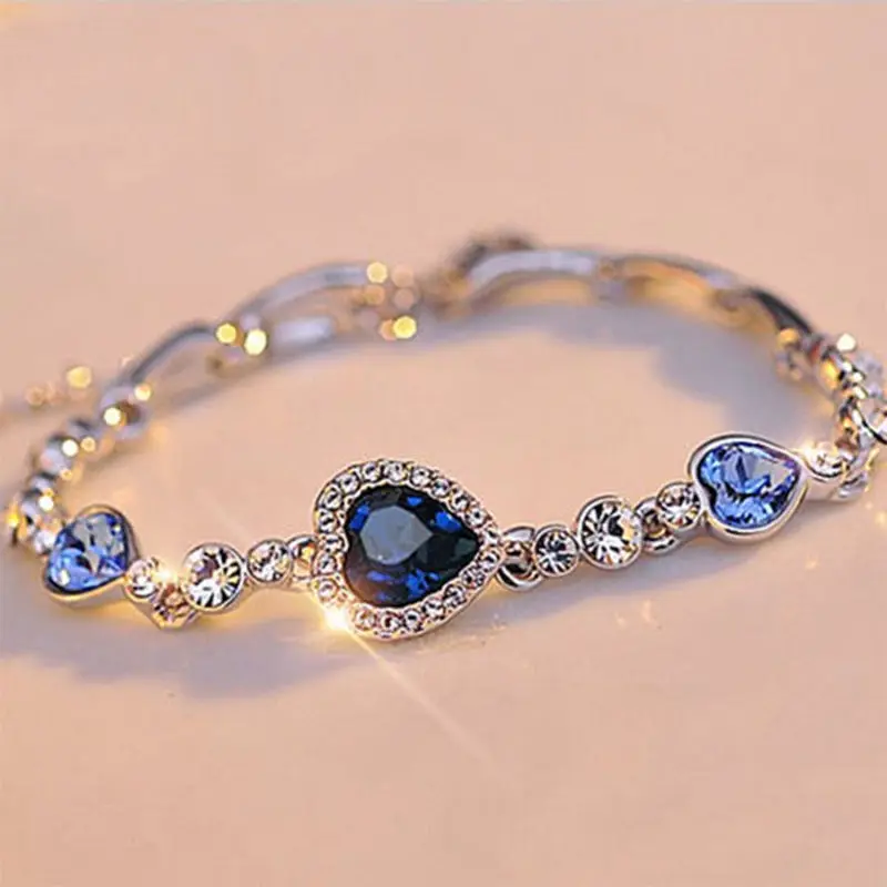

1 pc fashion Heart Bangle Bracelet Gift Fashion Women Ocean Blue Crystal Rhinestone fine jewelry New