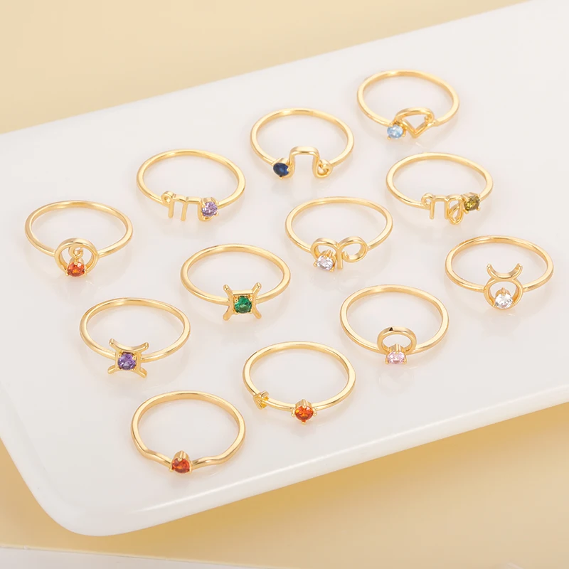 

Zodiac Rings Women 12 Constellation with Gemstone Birthstone Ring Horoscope Astrology Jewelry, Gold/platinum