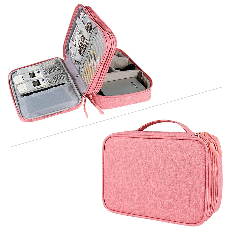 

Multifunctional double-layer digital accessories electronic data cable storage bag for women's cosmetics and skin care products, Black/pink/navy/gray